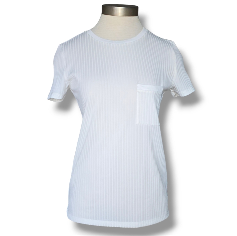 Zara plain white ribbed shirt with pocket size small